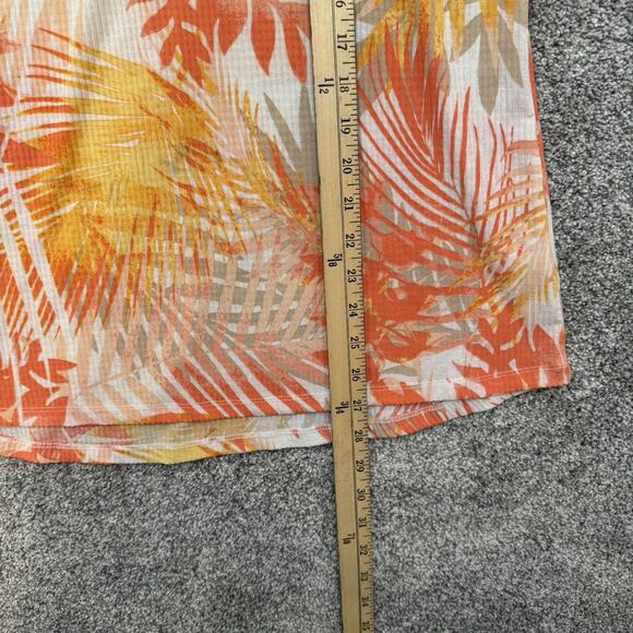 Emily Daniels Blouse Size L Lightweight Summer Drapey Tropical Roll Tab Sleeves - Picture 2 of 11
